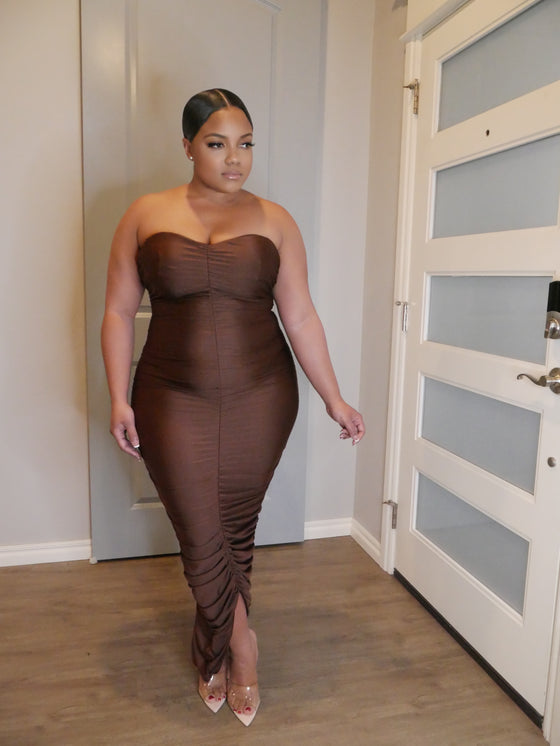 Ruched Chocolate Dress